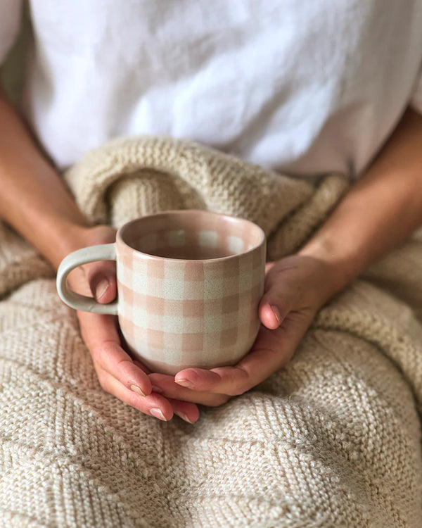 Robert Gordon Mug 'Cat's Pyjamas' Soft Terracotta Check