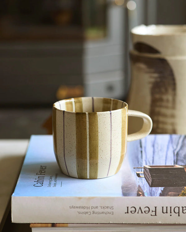 Robert Gordon Mug 'Cat's Pyjamas', Olive Stripe