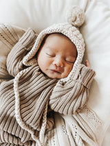 Chunky Knit Bonnet Beige 0-3m
