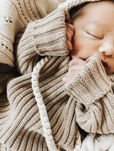 Chunky Knit Bonnet Beige 0-3m