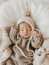 Chunky Knit Bonnet Beige 0-3m