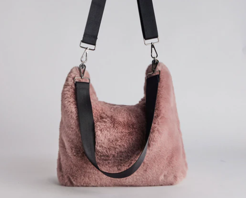 DEA Faux Fur Slouch Bag, Dusty Pink