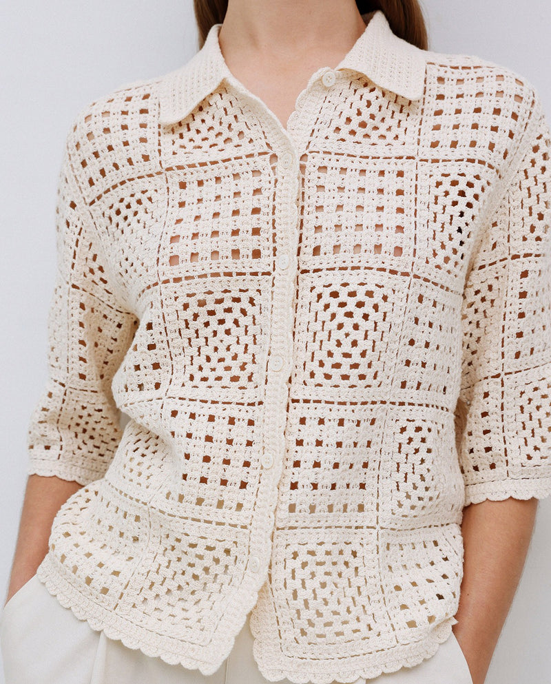 Yerse Crochet Cardigan Ecru