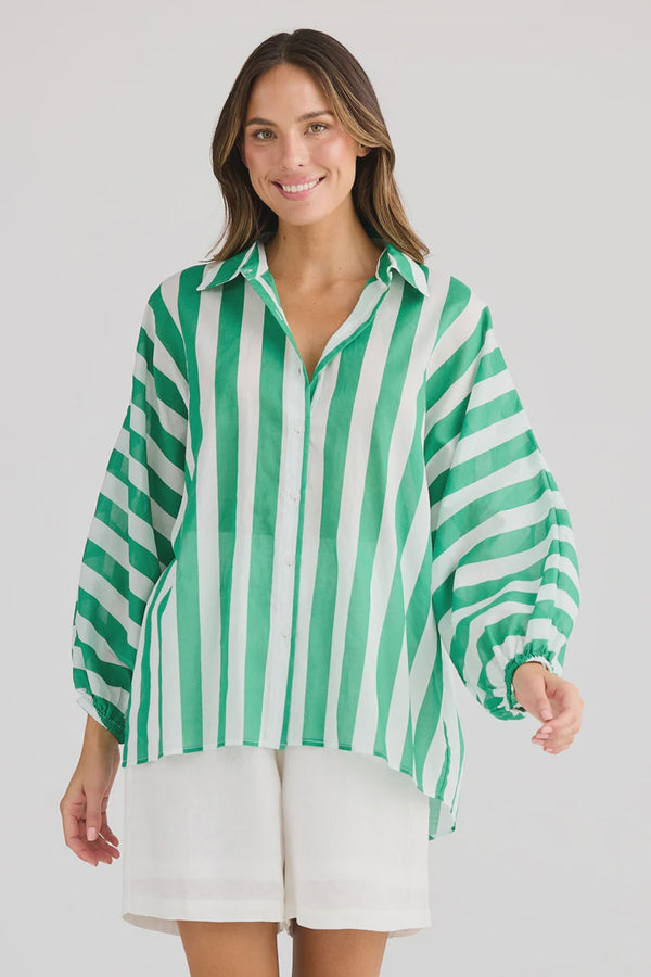 Cliffside Shirt, Green Stripe