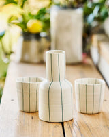 Carafe & 2 Cups Set Coastal Junction cream green stripe