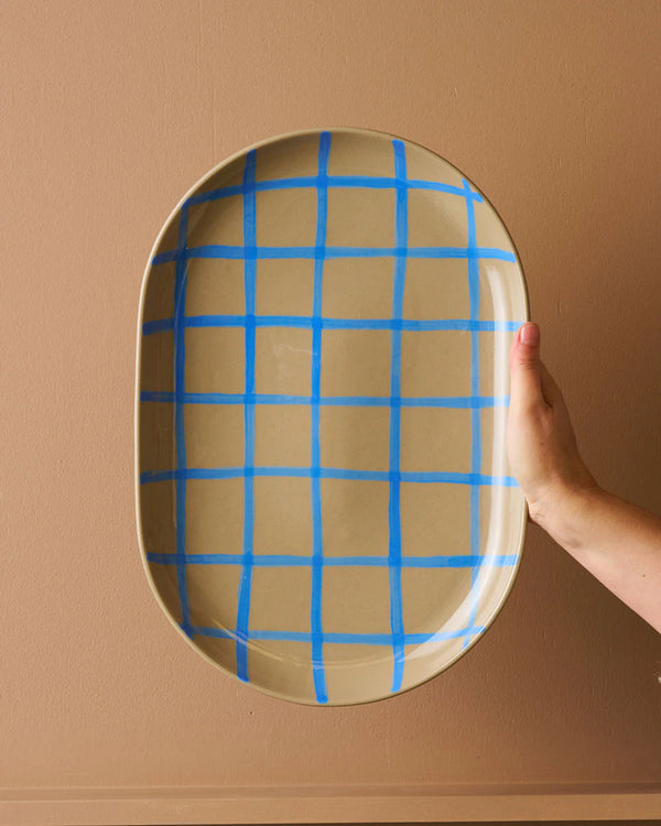 Oval Tray Coastal Junction stone blue handbrush