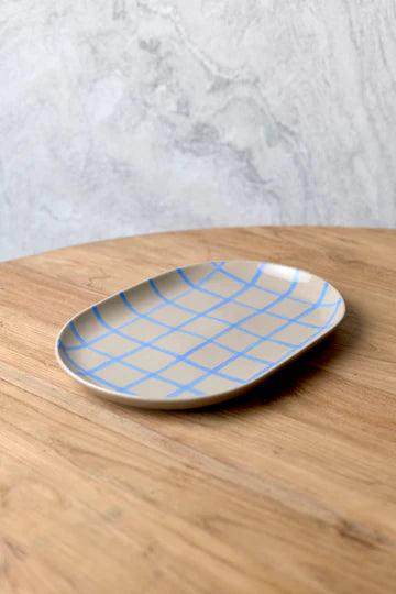 Oval Tray Coastal Junction stone blue handbrush