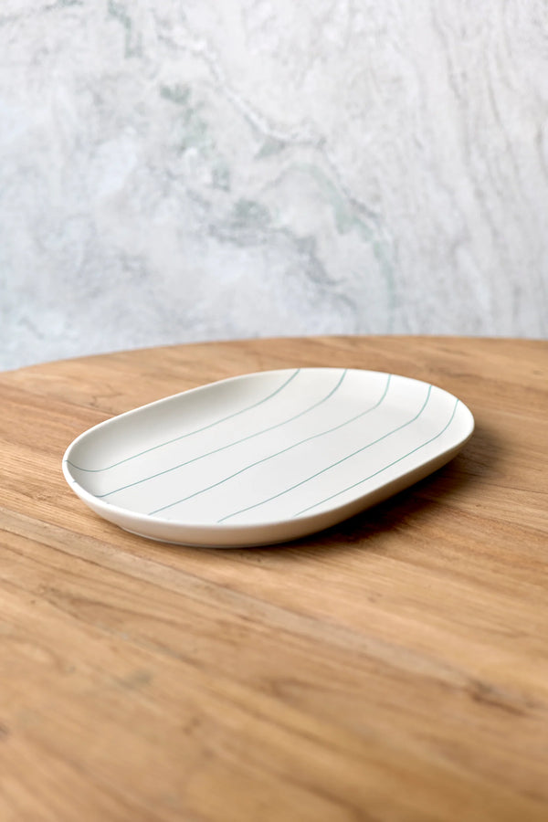 Oval Tray Coastal Junction cream green stripe