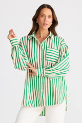 Brave & True Ezra Shirt, Jade Stripe