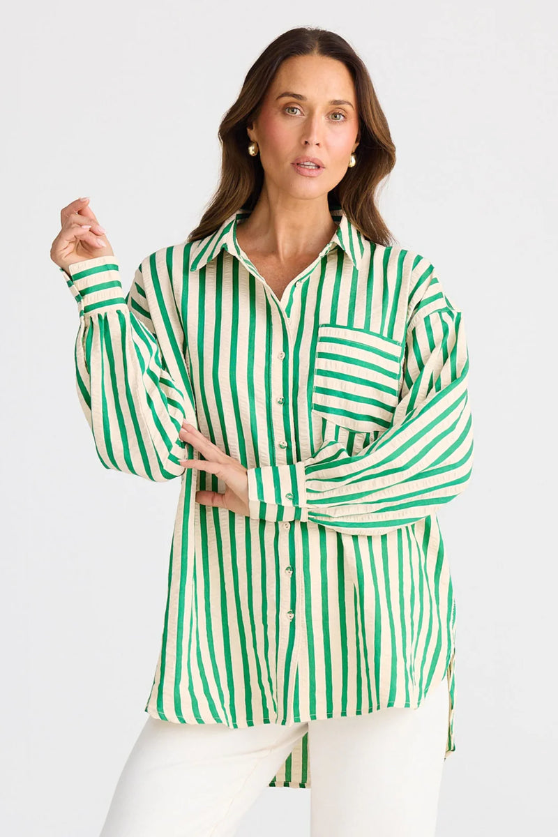 Brave & True Ezra Shirt, Jade Stripe