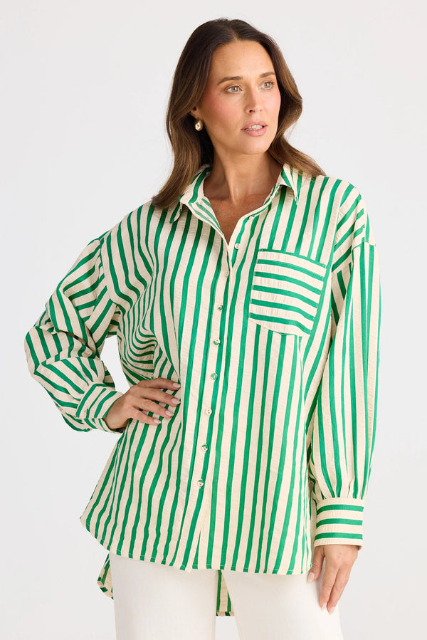 Brave & True Ezra Shirt, Jade Stripe