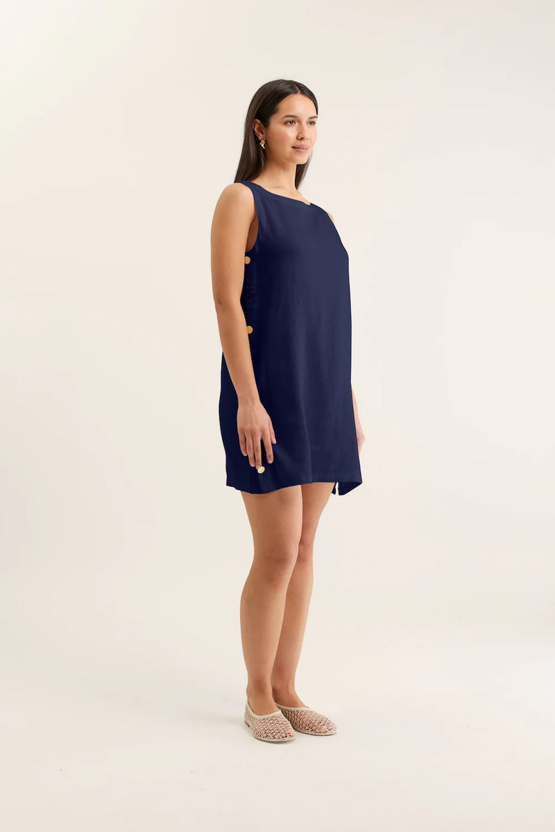 Alessandra Lola Linen Dress, Navy