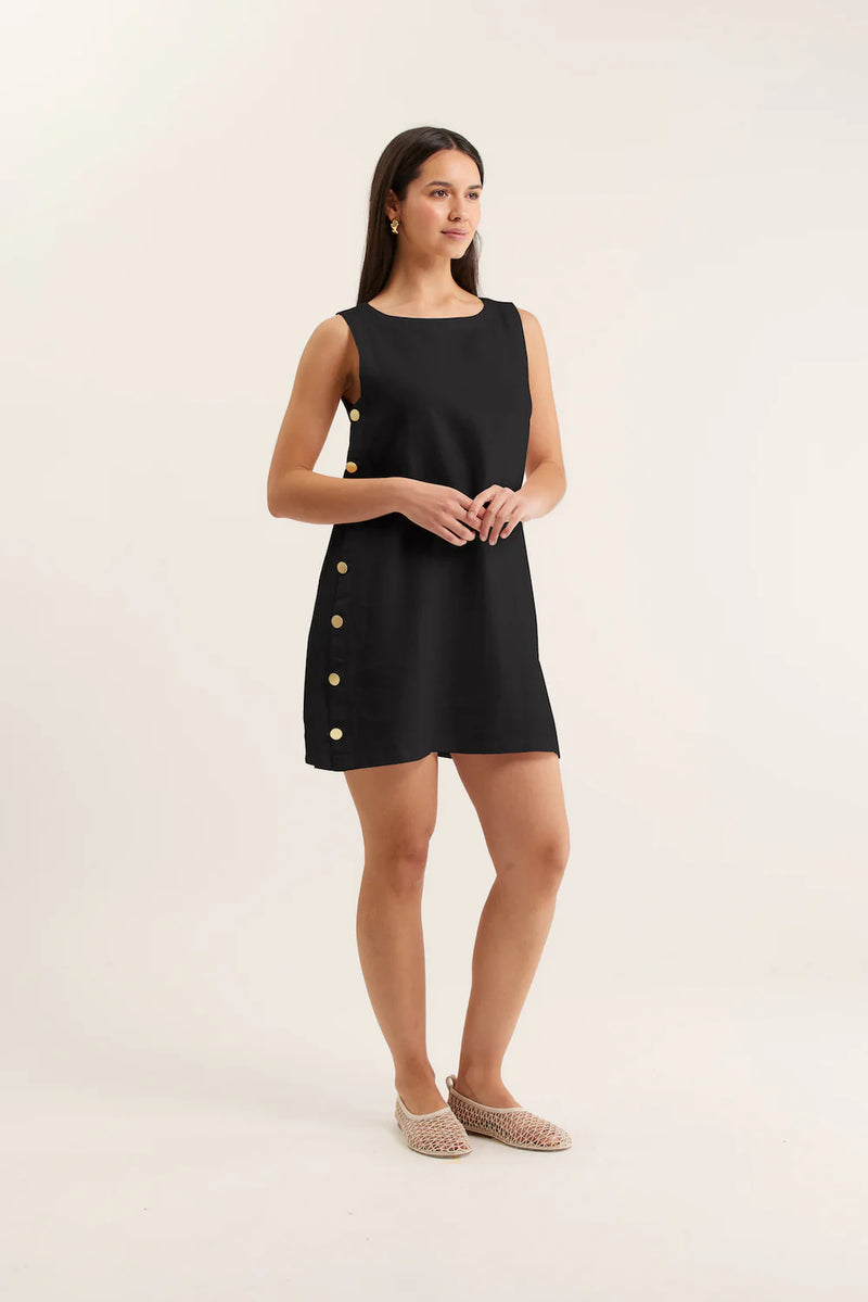 Alessandra Lola Linen Dress, Black
