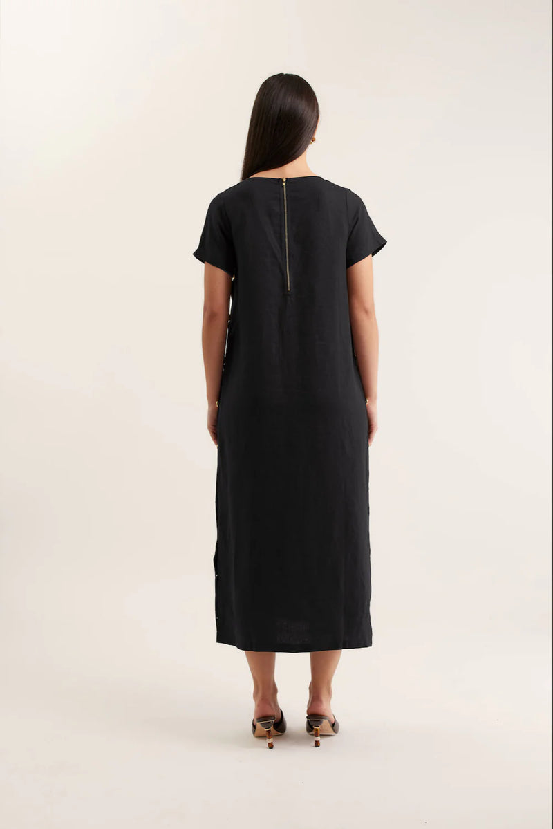Alessandra Louie Linen Dress, Black