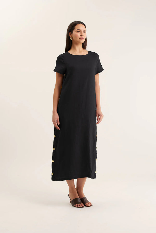 Alessandra Louie Linen Dress, Black