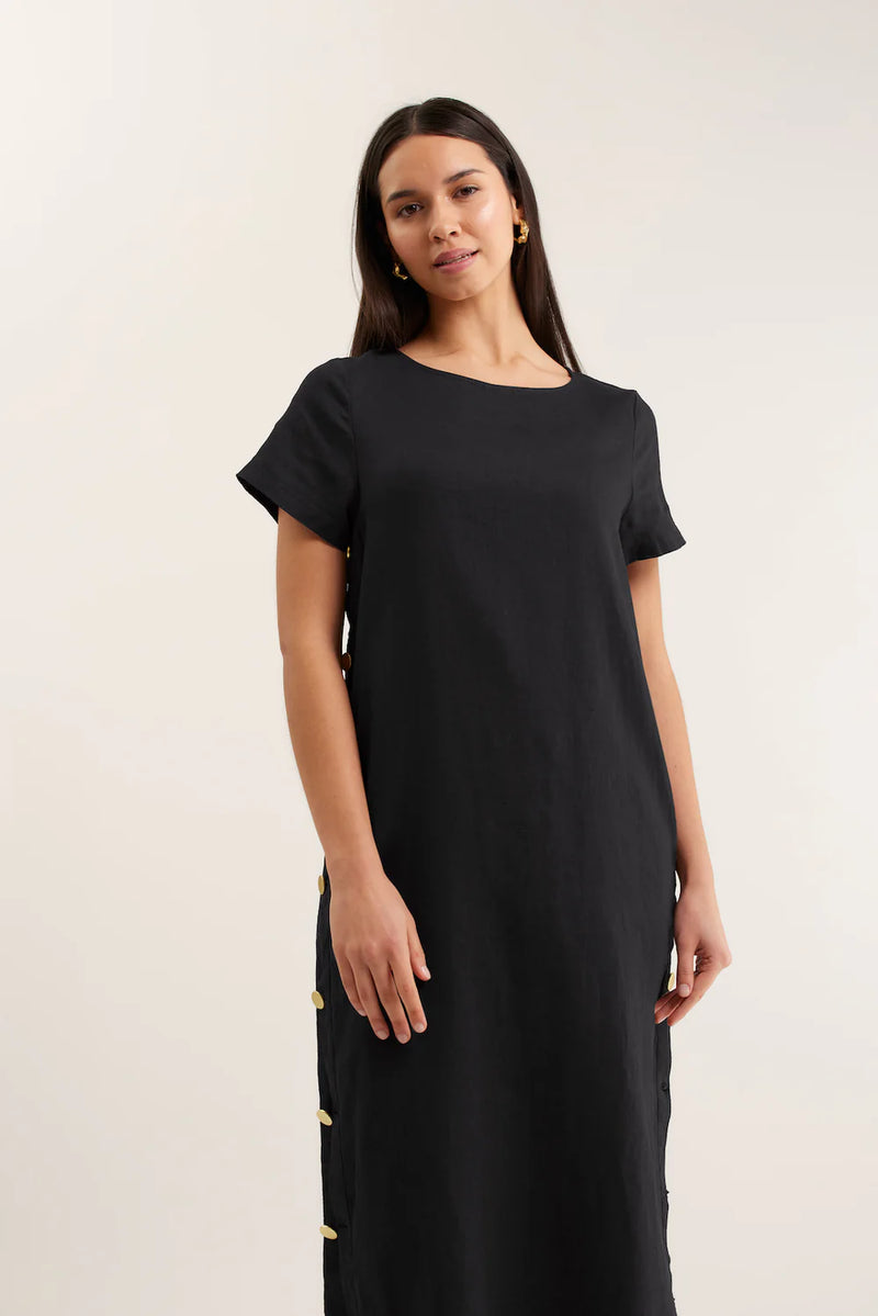 Alessandra Louie Linen Dress, Black