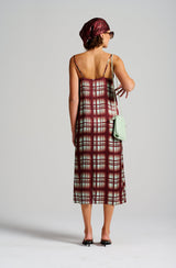 Le Check Slip Dress, Burgandy/Mint