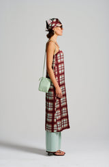 Le Check Slip Dress, Burgandy/Mint