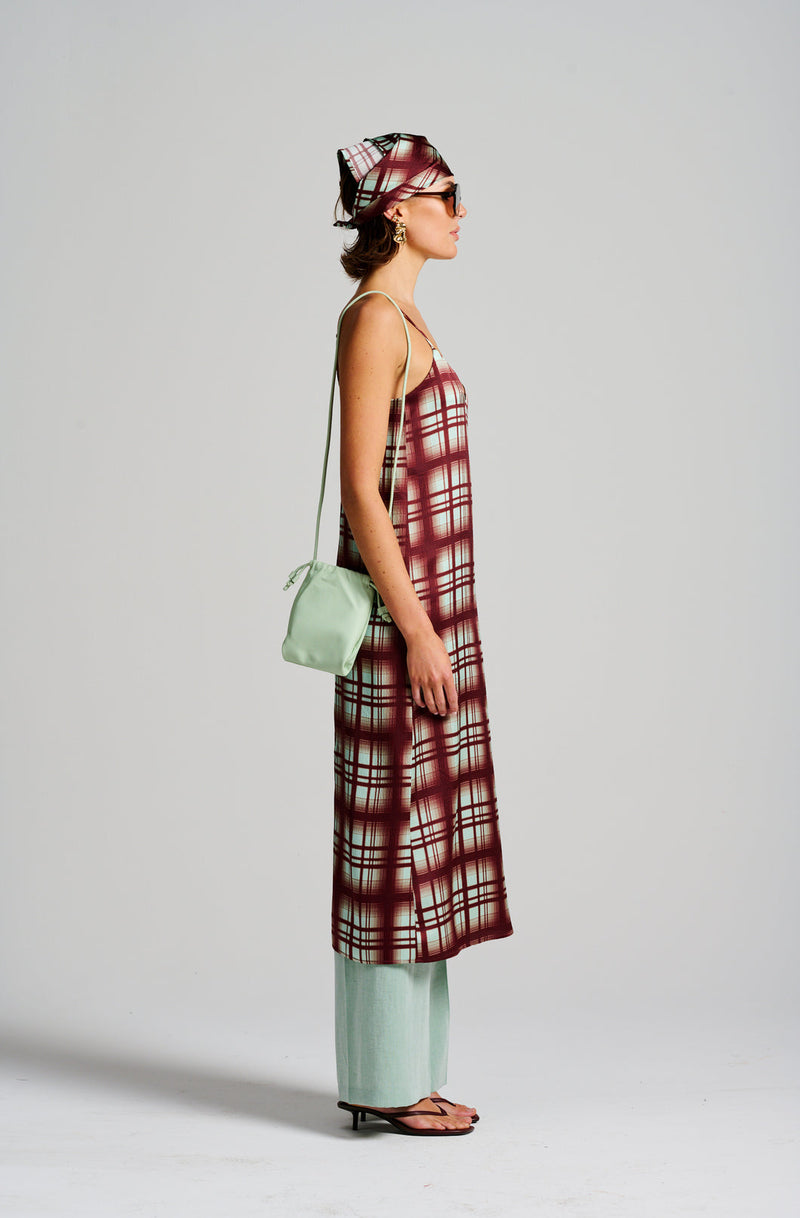 Le Check Slip Dress, Burgandy/Mint