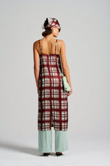 Le Check Slip Dress, Burgandy/Mint