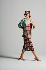 Le Check Slip Dress, Burgandy/Mint