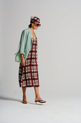 Le Check Slip Dress, Burgandy/Mint