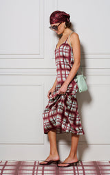 Le Check Slip Dress, Burgandy/Mint