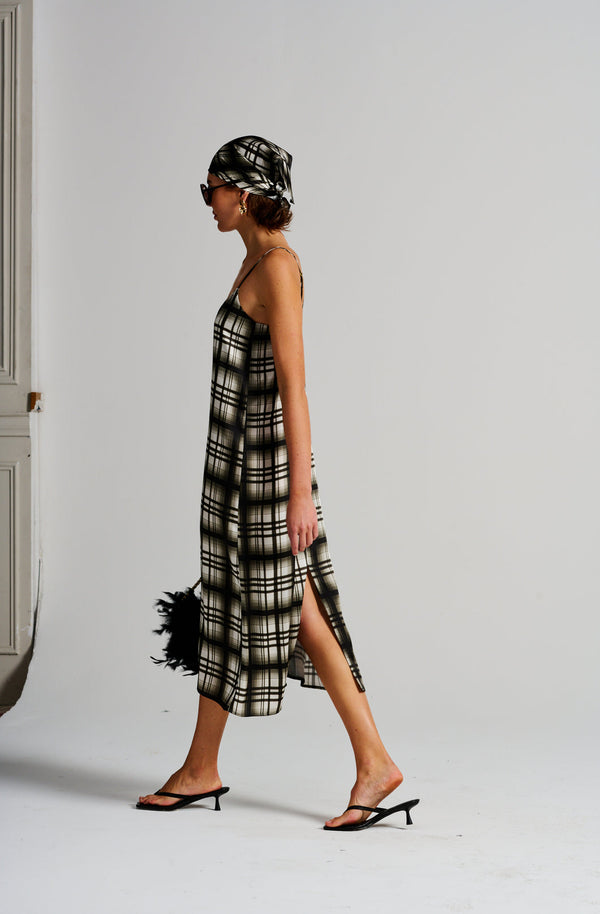Le Check Slip Dress, Noir