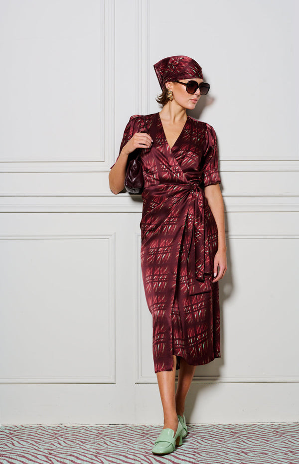 Le Cocktail Print Dress, Burgandy