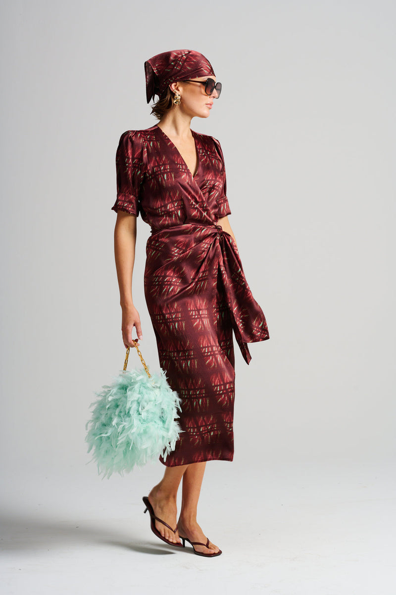 Le Cocktail Print Dress, Burgandy