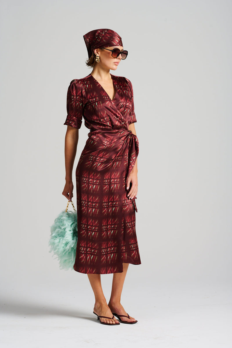 Le Cocktail Print Dress, Burgandy