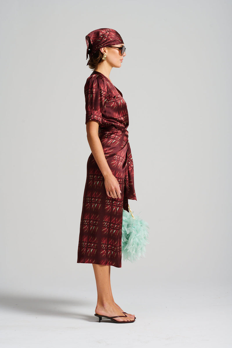 Le Cocktail Print Dress, Burgandy