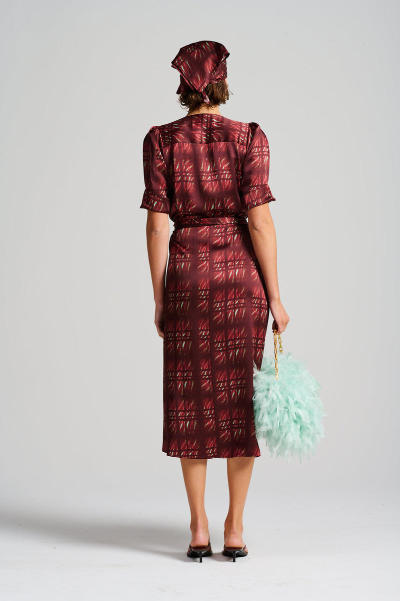 Le Cocktail Print Dress, Burgandy