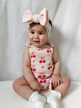 Summer Cherry Heart Bow Frill Romper