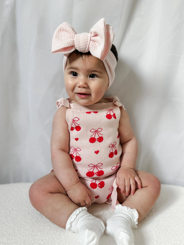 Summer Cherry Heart Bow Frill Romper