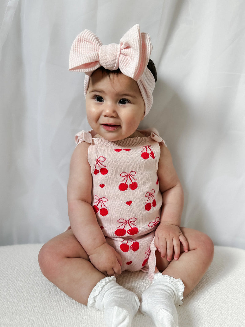 Summer Cherry Heart Bow Frill Romper