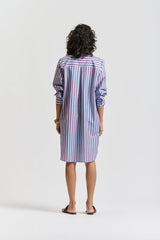 le stripe Le Kaftan Dress Aubergine/sky blue