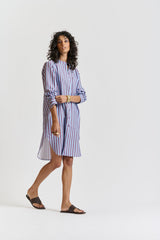 le stripe Le Kaftan Dress Aubergine/sky blue