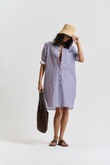 le stripe Le Kaftan Dress Aubergine/sky blue