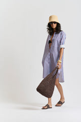 le stripe Le Kaftan Dress Aubergine/sky blue