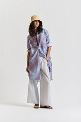 le stripe Le Kaftan Dress Aubergine/sky blue