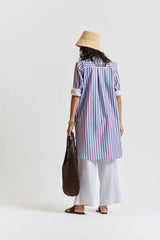 le stripe Le Kaftan Dress Aubergine/sky blue