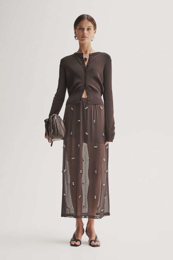 Elka Victoria Knit Cardigan, Chocolate