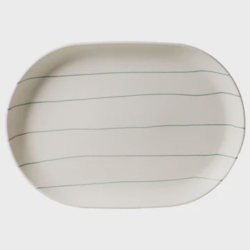 Oval Tray Coastal Junction cream green stripe