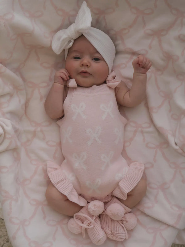 Summer Bow Frill Romper, Baby Pink