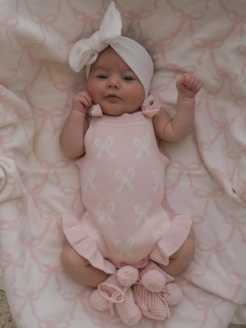 Summer Bow Frill Romper, Baby Pink