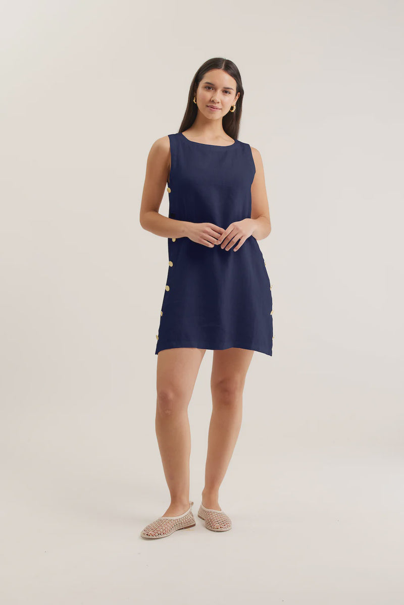 Alessandra Lola Linen Dress, Navy