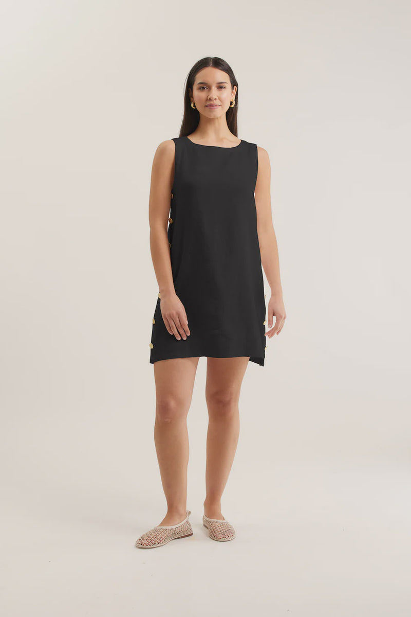 Alessandra Lola Linen Dress, Black