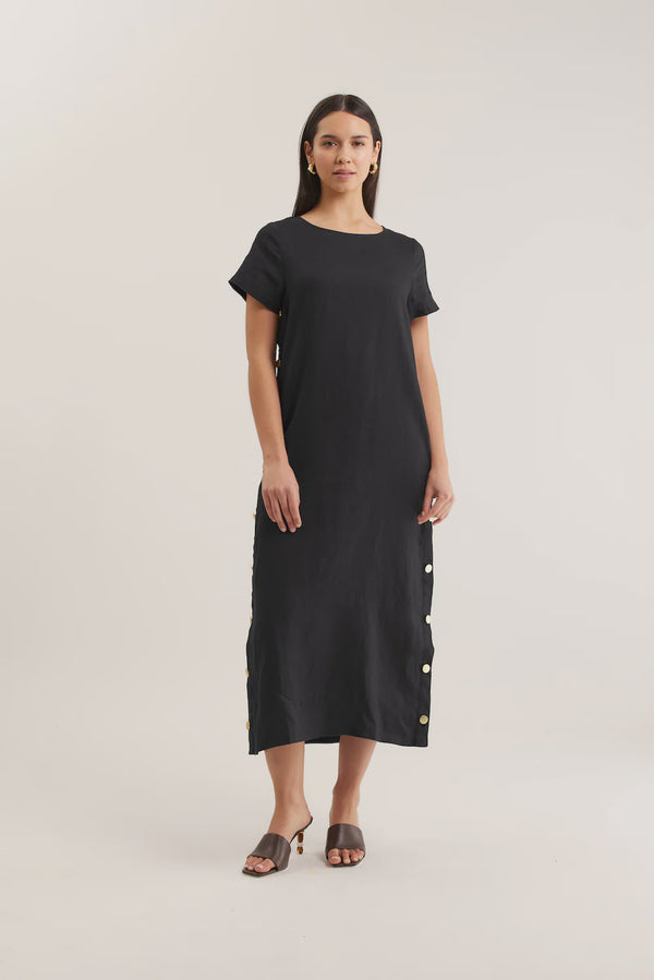 Alessandra Louie Linen Dress, Black