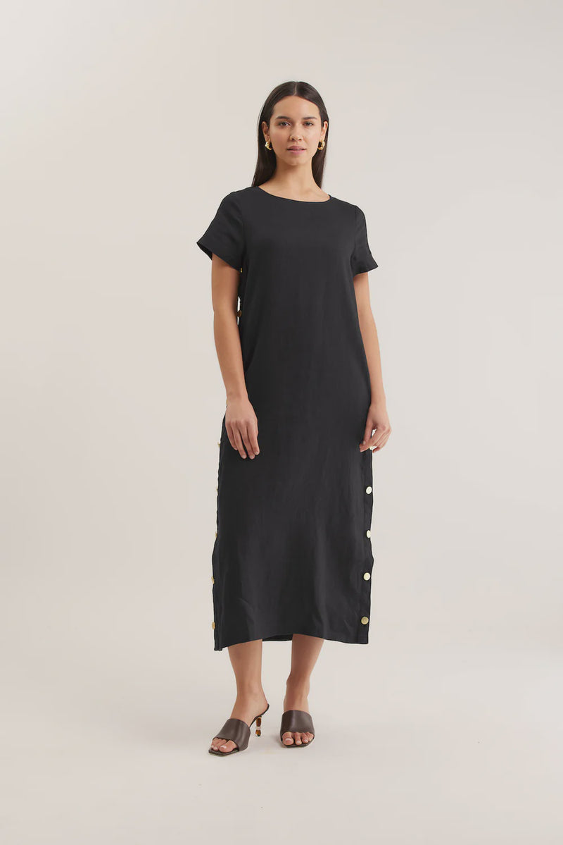 Alessandra Louie Linen Dress, Black